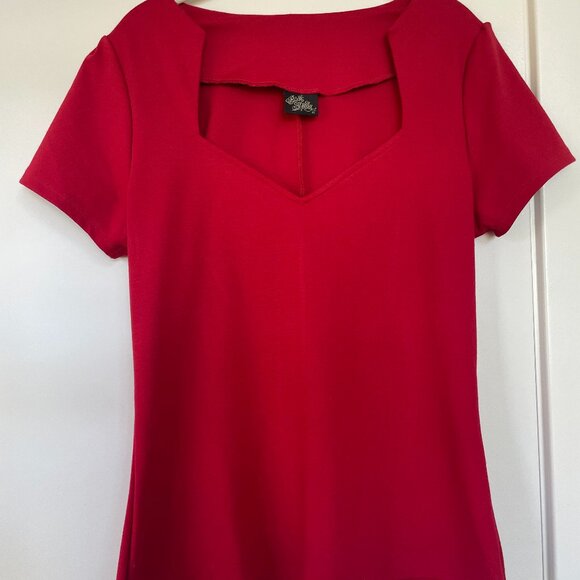 RockSteady Sweetheart Neckline Red Top‎ with Short Sleeves, Rockabilly Size 1X - Picture 1 of 5